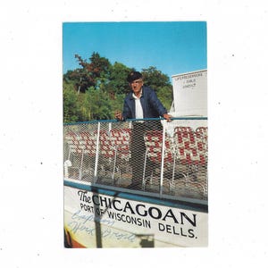Années 60, Carte postale dédicacée du Capitaine Herb Groste, pilote du Chicagoan, Port of Wisconsin Dells, Sans affectation, Nautisme, Upcycle