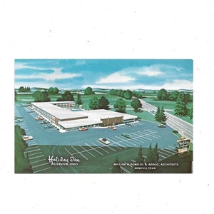Cartão postal dos anos 1960 do Holiday Inn, Dearborn, Ohio, representação artística, não publicado, William W Bond Jr.