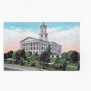 Carte postale du Capitole de l'État du Tennessee des années 40, Nashville, en lin, non arrimée, érigée dans les années 1800, inspirée d'un temple grec emblématique, souvenir de voyage