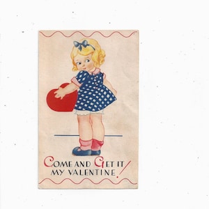 1930s Valentine Card Featuring Cute Girl, Signed, By Carrington Co., Vintage Greeting, Paper Ephemera, Made in USA