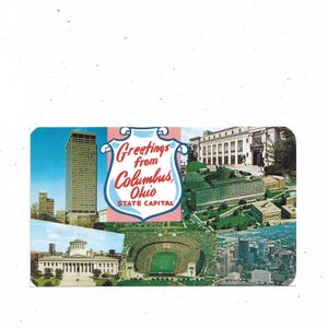 Saluti da Columbus, Ohio. Cartolina con 5 viste, capitale dello stato, non spedita, anni '60, souvenir di viaggio, edifici, album di ritagli di riciclo creativo.