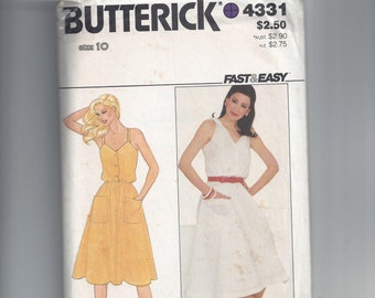 Butterick 4331 Pattern for Misses' Sun Dress in 2 Styles, From 1980s, Size 10, Fast & Easy, Fitted Bodice, Flared Skirt, Vintage Pattern