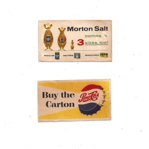 1950er Werbekarten, Pepsi Cola, Juicy Fruit Gum, AC Oil Filter, Morton Salt, 3 7/16 x 1 15/16 In. Ephemera