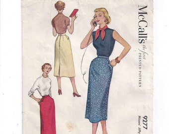 McCall’s 9277 Pattern for Misses' Pencil Skirt, Jiffy Skirt, Waist 24, From 1953, vintage Pattern, Home Sewing Pattern, Mid Century Look