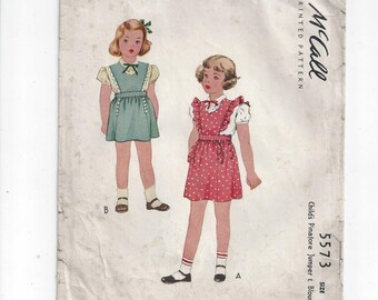 McCall 5573 Pattern for Girls' Pinafore Jumper & Blouse, Size 4, 1944 Vintage Pattern, Home Sewing Pattern, Girl 1944 Fashion, McCall's 5573