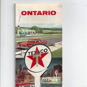 1961 Texaco Travel Lithograph Map voor Ontario, Canada, Goede staat, Street Index, 30,5 x 18 inch, Uitgegeven door Trent Valley Texaco Service