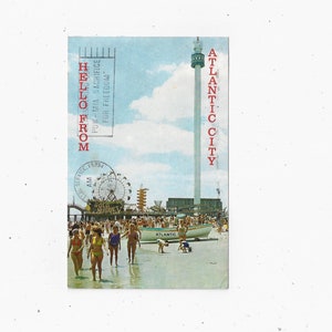 1973 Atlantic City Beach Pocztówka, New Jersey, Park rozrywki, Promenada, Złota bryłka, Opublikowano z wiadomością, Znaczek 6 Cent, Pamiątka z podróży,