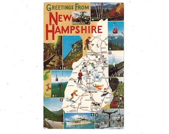 New Hampshire Map Postcard, Posted with Message, 6 Cent Stamp, From 1970, 10 Photo Insets, Travel Souvenir, Upcycle Scrapbook, Bromley & Co