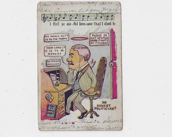 Cartolina del 1901 onesto politico solitario, pubblicata con messaggio scritto a mano sul davanti, francobollo da 1 centesimo, souvenir antico, effimera, divertente