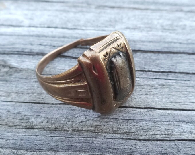 1940s Gold Tone Class Ring by Green Croftertone, Engraved SGJ ...