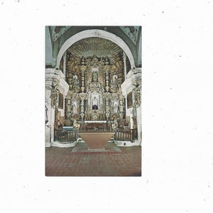 Jaren 1960 Ansichtkaart van het Hoogaltaar, Missie San Xavier Del Bac, Tucson, Arizona, Unposted, Travel Souvenir, 1783 Kerk, Gary Long Photo