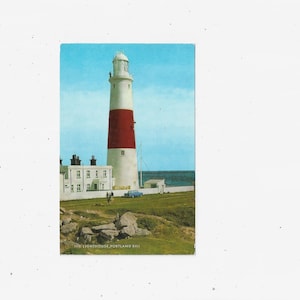 1950er Jahre Postkarte des Leuchtturms in Portland Bill, Dorset England, ungepostet, südlichster Punkt von Dorset, Reise-Souvenir, Großbritannien
