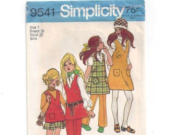 Simplicity 9541 Pattern for Girls' Jumper, Tunic, Skirt, Pants, Size 7, From 1971, UNCUT Pattern, Vintage Pattern, Home Sewing Pattern