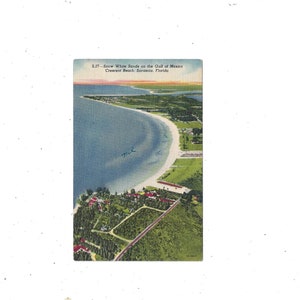 Crescent Beach, Sarasota, Floride, carte postale en lin des années 40. Sans affectation, Snow White Sands, Sunshine State, Souvenir de voyage