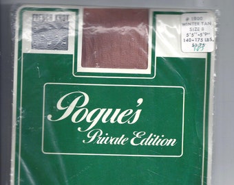 1970s Pogue's Private Edition French Knot Pantyhose, Nylon, Size B, Winter Tan, Texturerd Stockings, Original Package, Vintage Clothing