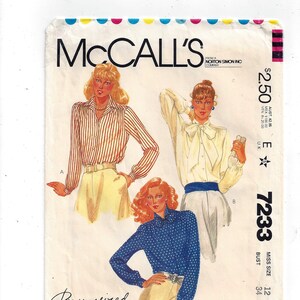 Patrón McCall 7233 para blusas de señora, talla 12, de 1980. Blusa de 3 horas. Costura casera fácil y vintage. Instrucciones de Palmer & Pletsch.