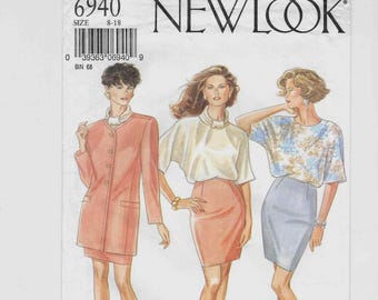 New Look 6940 Pattern for Misses' Jacket, Top, Skirt, Sizes 8-18, UNCUT, From 1980s