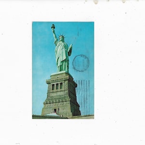 Cartão postal da Estátua da Liberdade, Nova York, postado com selos de 3 e 1 centavo, mensagem, de 1963, lembrança de viagem efêmera, suprimento de álbum de recortes Upcycle