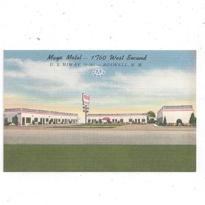 1940s Linen Postcard of Mayo Motel, Roswell, Nuevo México, Unposted, Travel Souvenir, US Highway 70 y 380,