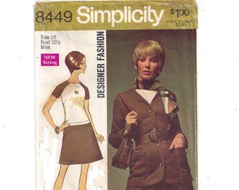 Simplicity 8449 Pattern for Misses' Designer Fashion Dress, Jacket, Sz 10, From 1969, Home Sew Pattern, Vintage Pattern, 1969 Fashion Sewing