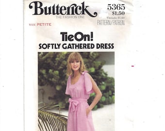 Butterick 5365 Pattern for Misses' Tie On Softly Gathered Dress, Size 6 PETITE, From 1970s, Vintage Pattern, Home Sewing, 1970s Fashion