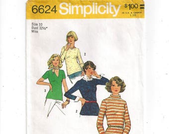 Simplicity 6624 Patroon voor Misses 'Tops voor Stretch Breisels, Maat 10, Vanaf 1974, 3 Versies, Vintage Patroon, Home Sew Patroon, 1974 Mode