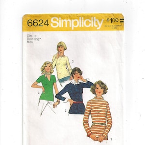 Simplicity 6624 Pattern for Misses' Tops for Stretch Knits, Size 10, From 1974, 3 Versions, Vintage Pattern, Home Sew Pattern, 1974 Fashion