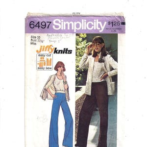 Simplicity 6497 Pattern for Misses&#39; Jiffy Knit Top, Cardigan, Pants, From 1974, Size 10, Vintage Pattern, Home Sewing Pattern, 1974 Fashion