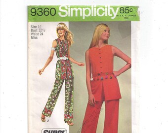 Simplicity 9360 Pattern for Misses' Super JIFFY Tunic, Hip Hugger Pants, Size 10, From 1971, Vintage Pattern, Home Sew, Easy, 1971 Fashion
