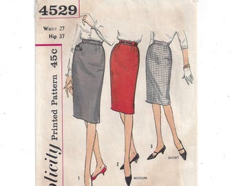 Simplicity 4529 Pattern for Misses' Pencil Skirt, 3 Lengths, Waist 27, From 1950s, Simple Sew, Vintage Pattern, Home Sewing, 1950s Fashion