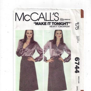 May include: A sewing pattern for a skirt and blouse. The pattern is for a miss size small. The pattern is from McCall's and is called "Make It Tonight".