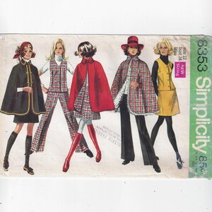 Simplicity 8353 Pattern for Misses&#39; Lined Cape, Vest, Skirt, Pants, Size 12, From 1969, Home Fashion Sewing