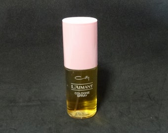 1970s Coty L'Aimant Spray Cologne, 2 oz., Full Content, Vintage Fragrance, Pink Cap, 5.5 Inch Tall, Upcycle Vanity Supply