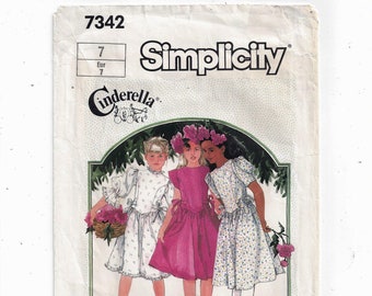 Simplicity 7342 Pattern for Cinderella Girls' Dress, Size 7, From 1986, Home Sewing Fashion, Flower Girl, Bridal, Weddings