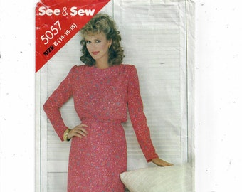 Vedi e cuci Butterick 5057 modello per abito da donna, cintura, taglie 14 16 18, anni '80, per lo più non tagliato, moda per cucire a casa