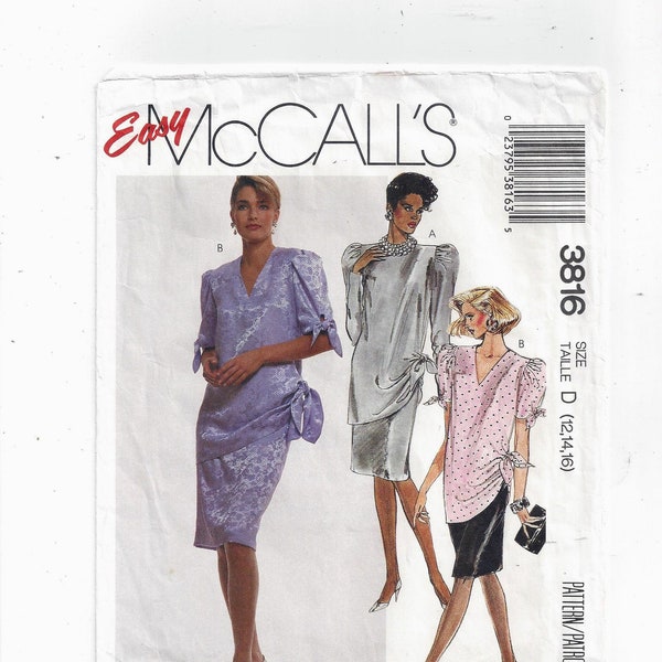 McCall's 3816 Pattern for Misses' Tunic, Skirt, Size 12 14 16, From 1988, Dressy or Casual, Easy Home Sewing Pattern