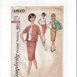 Simplicity 4810 Pattern for Junior Skirt, Blouse, Jacket, Size 13, Early 1960s, Mid Century, Vintage Fashion Sewing