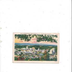 Carte postale en lin Sunset à Asheville, Caroline du Nord, pays du ciel, non étalée, souvenir de voyage vintage, éphémère upcycle, années 40