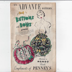 Advance Pattern for Buttons & Bows Apron, NON-Printed, From 1948, From Rondo and JC Penney Co., Vintage Home Sewing Fashion, Upcycle