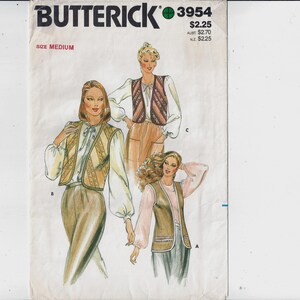 Butterick 3954 Pattern for Misses' Vest in 3 Versions, Size Med. 12 to ...