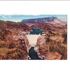 Postal de gran tamaño de la década de 1960 de la presa Hoover, Nevada, Arizona, río Colorado, 8.75 x 5.5 pulgadas, sin publicar, recuerdo de viaje
