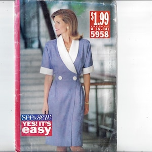 See & Sew Butterick 5958 Pattern for Misses&#39; Dress, Size 6 to 14, From 1992, FACTORY Folded, Uncut, Home Fashion Sewing
