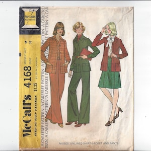 McCall&#39;s 4168 Pattern for Misses&#39; Unlined Shirt Jacket, Pants, Size 16, From 1974, Home Fashion Sewing
