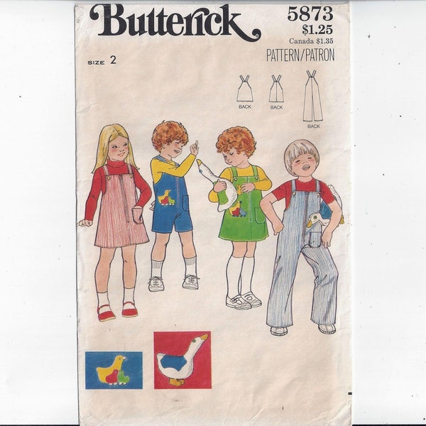 Butterick 5873 Modèle pour pull pour tout-petits, combinaison, transferts, taille 2, des années 1970, couture de mode maison, fermeture éclair avant