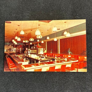 1950-60er Jahre Postkarte von Wolfie's Restaurant, Fort Lauderdale, Florida, Innenansicht, ungepostet, 2501 E Sunrise Blvd, Reiseandenken, Strand
