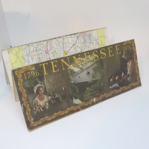 1976 Bicentennial Highway-Karte von Tennessee, Straßenverzeichnis, historische Sehenswürdigkeiten, Vintage-Karte, Kopie der Karte von 1795, Berühmte PersonenEphemera