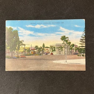 1940er Jahre Vintage Leinenpostkarte von Orange Ave, Coronado, Kalifornien, ungepostet, Silver Strang, Reiseandenken, Hopkins Nachrichtenagentur, San Diego