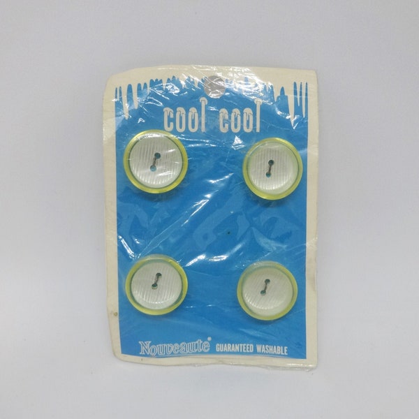 Set of 4 Large French Nouveaute White Buttons on Original Card, Set of 4 Sew Through, 1 Inch, Deep Recess Center, Home Sewing Fasteners