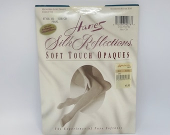 1990s Hanes Silk Reflections Pantyhose Stockings in Pearl, Sz CD, Soft Touch Opaque, New in Package, Vintage Clothing, Nylon Spandex