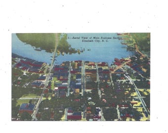 Elizabeth City Postcard, North Carolina, Aerial View, From 1940s Unposted, Historical Area, Travel Souvenir, Upcycle Scrapbook, Pasquotank R